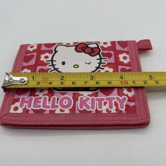 Sanrio Hello Kitty 2005 Pink Red Heart Daisy Flower Print Bifold Wallet Y2K VTG - Picture 11 of 12